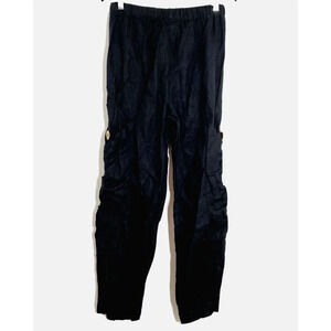 donna donna vinci 100% linen lagenlook black pants pull on oversized pockets